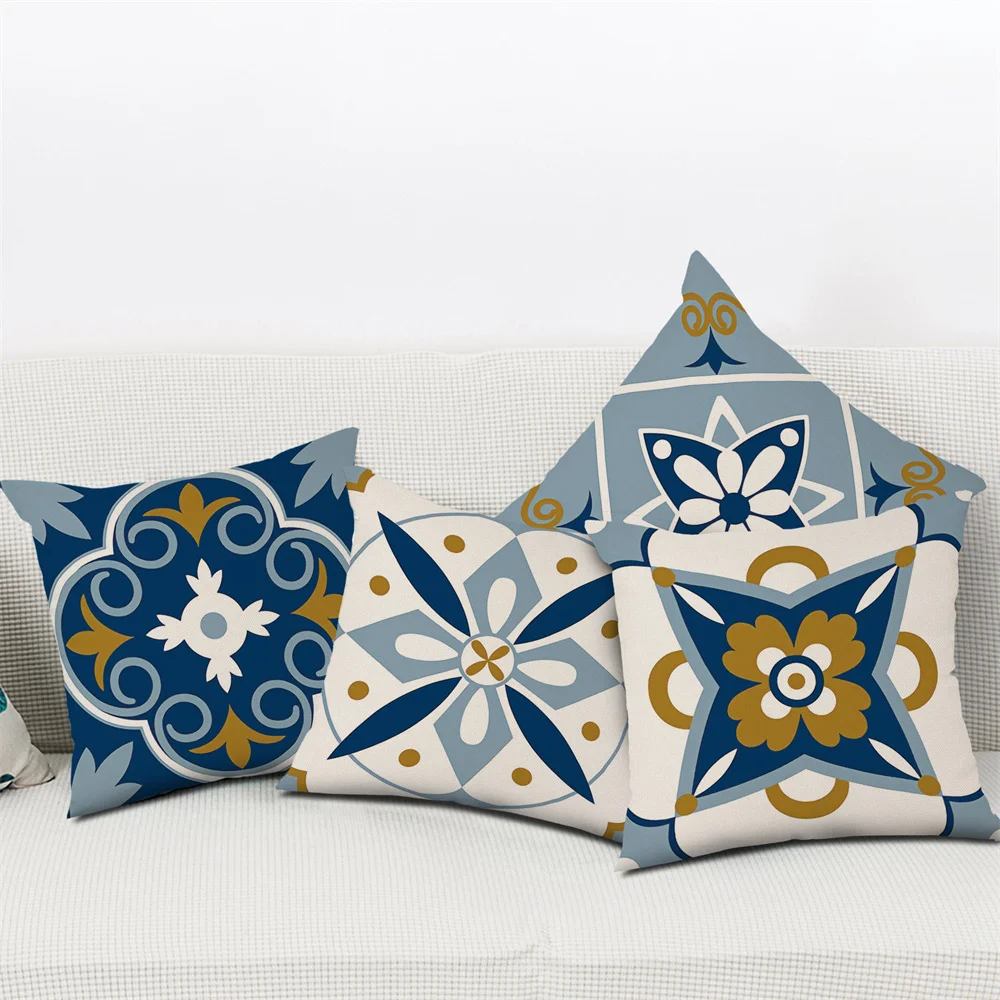 Желто-синий геометрический принт в скандинавском стиле, чехол для диванной подушки, Наволочка, украшение для дома, вечеринки, автомобиля, Постельные принадлежности . ' - ' . 1