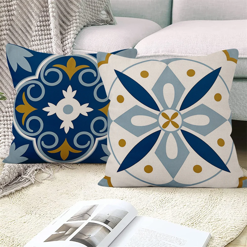 Желто-синий геометрический принт в скандинавском стиле, чехол для диванной подушки, Наволочка, украшение для дома, вечеринки, автомобиля, Постельные принадлежности . ' - ' . 2