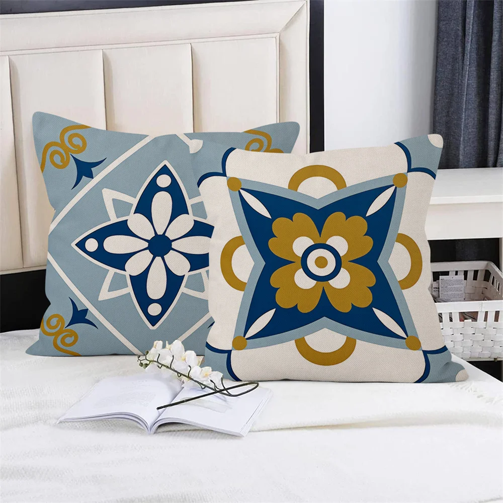 Желто-синий геометрический принт в скандинавском стиле, чехол для диванной подушки, Наволочка, украшение для дома, вечеринки, автомобиля, Постельные принадлежности . ' - ' . 3