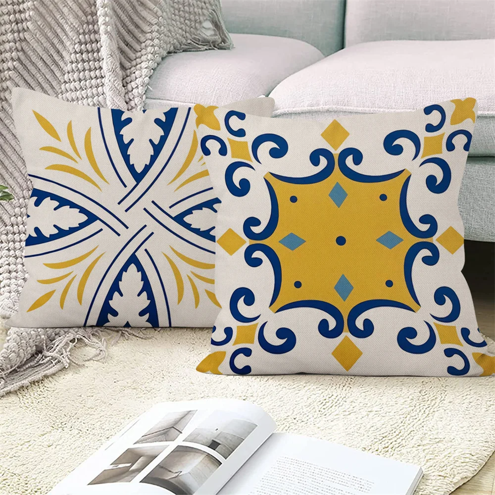 Желто-синий геометрический принт в скандинавском стиле, чехол для диванной подушки, Наволочка, украшение для дома, вечеринки, автомобиля, Постельные принадлежности . ' - ' . 4