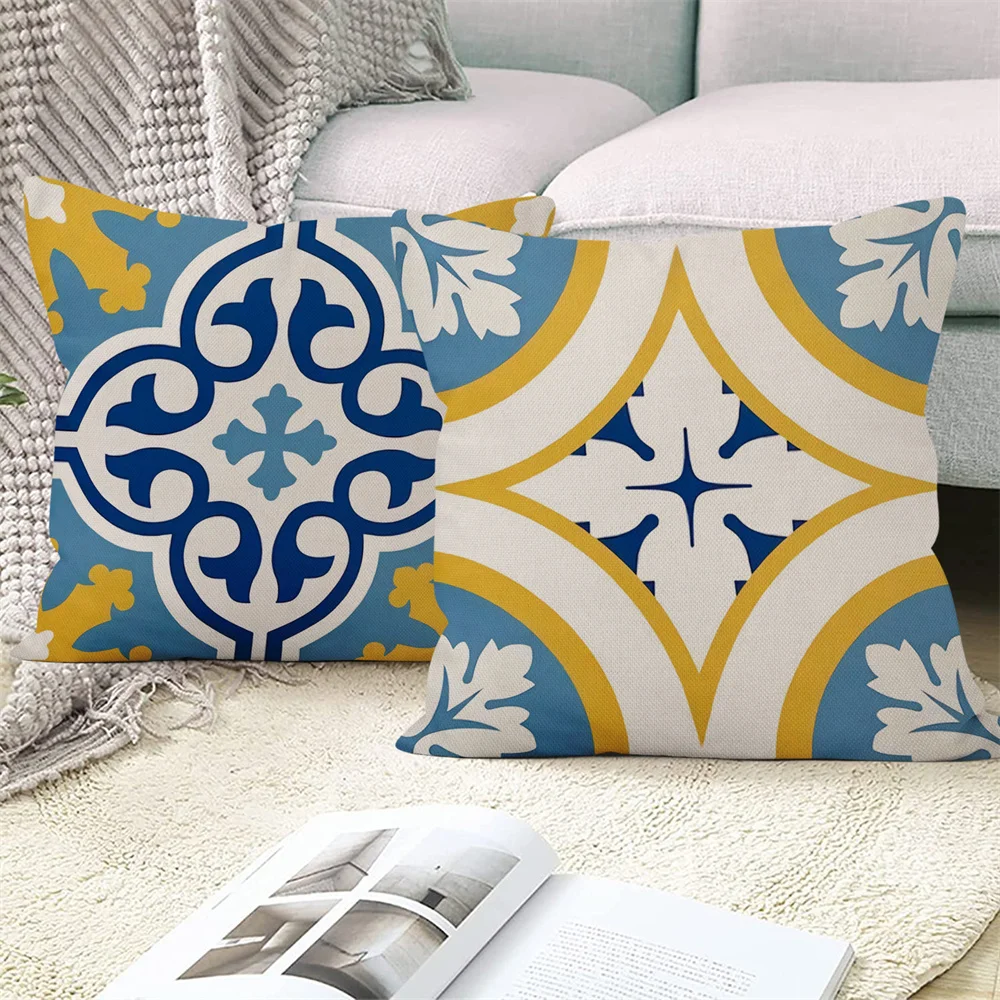 Желто-синий геометрический принт в скандинавском стиле, чехол для диванной подушки, Наволочка, украшение для дома, вечеринки, автомобиля, Постельные принадлежности . ' - ' . 5