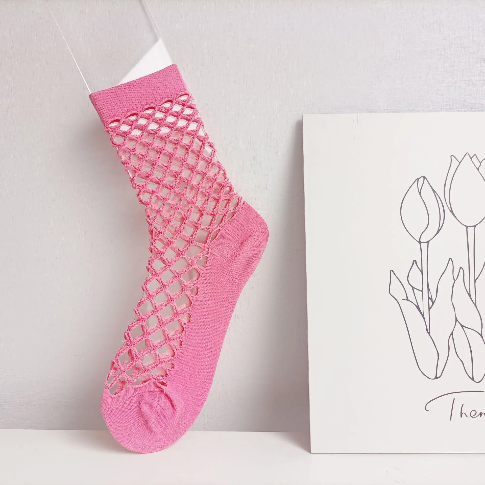 Женские носки ярких цветов, дышащие носки с ворсом, чулки в сеточку с вырезами . ' - ' . 2