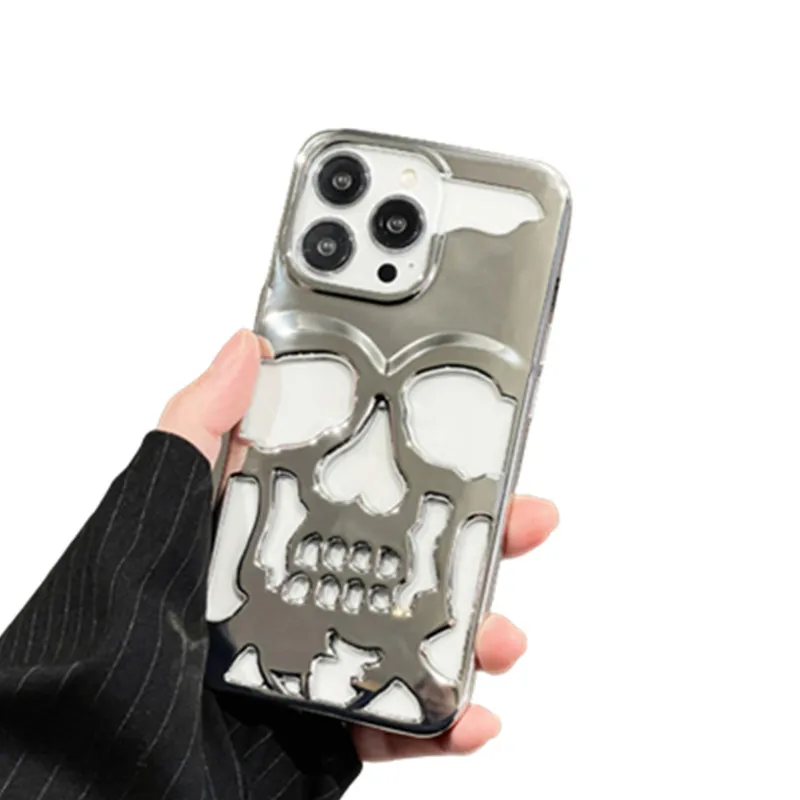 Жесткий Чехол с Выдалбливаемым Черепом для iPhone 14 Plus 13 12 Pro Max 14Pro 13Pro 12Pro IPhone14 Роскошный 3D Металлический Противоударный Чехол . ' - ' . 0