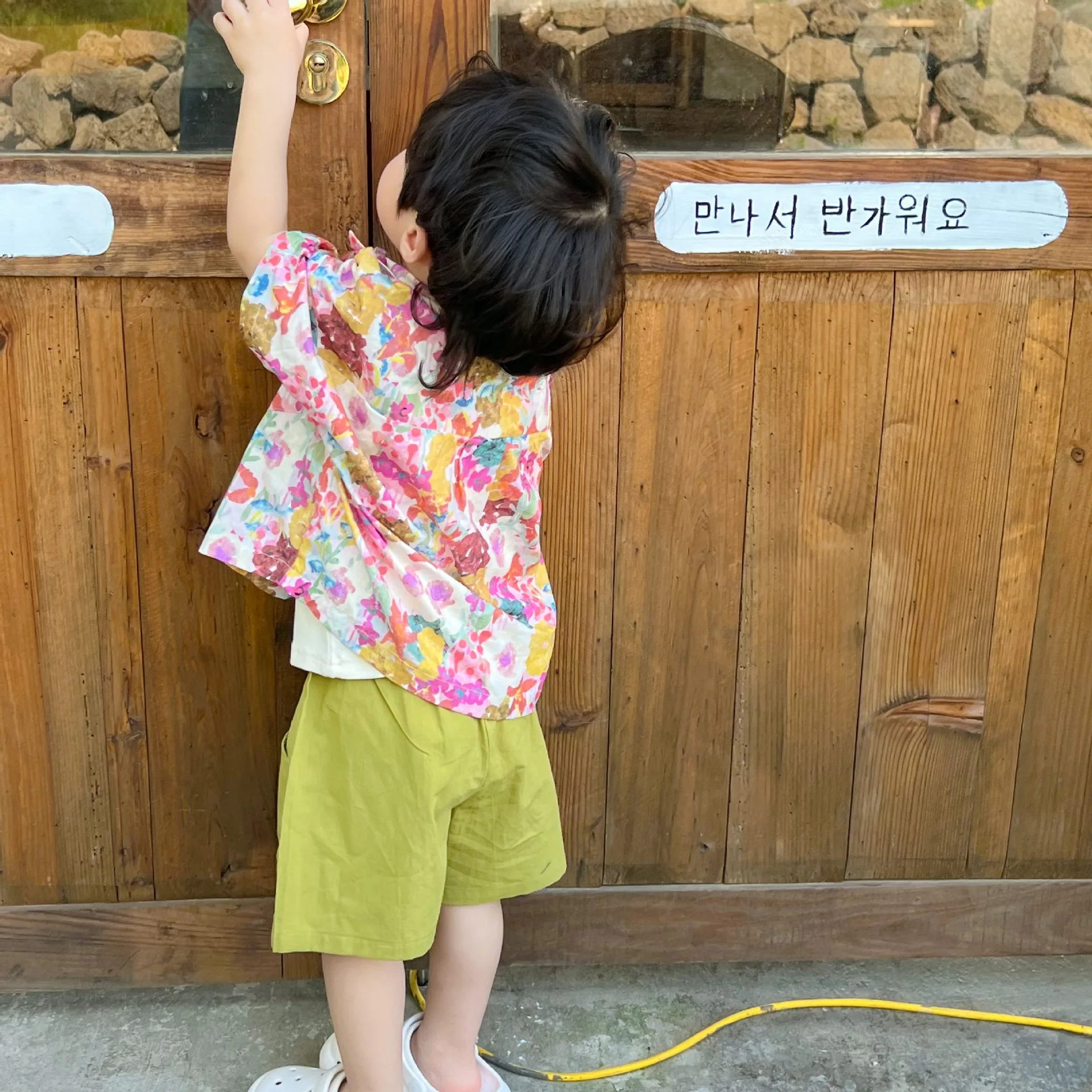 Корейская детская одежда 2023, Летние рубашки с цветочным рисунком для мальчиков, Шорты, костюм-двойка, платья с цветочным рисунком для девочек, Комплекты детской праздничной одежды . ' - ' . 4