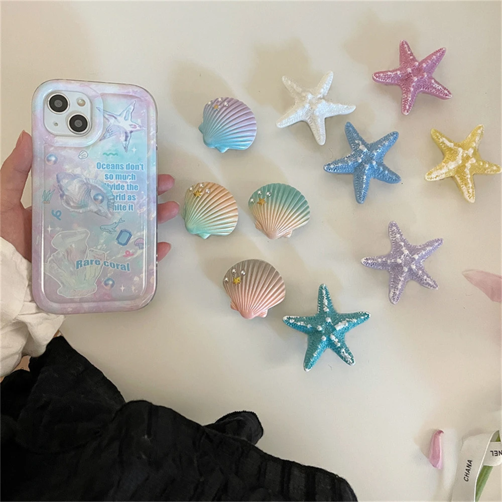 Корейская милая Мультяшная 3D морская звезда, ручка для телефона, Держатель Tok Griptok, Кольцо для iPhone 14, Аксессуары для поддержки, Прекрасная подставка для раковины, кронштейн . ' - ' . 0