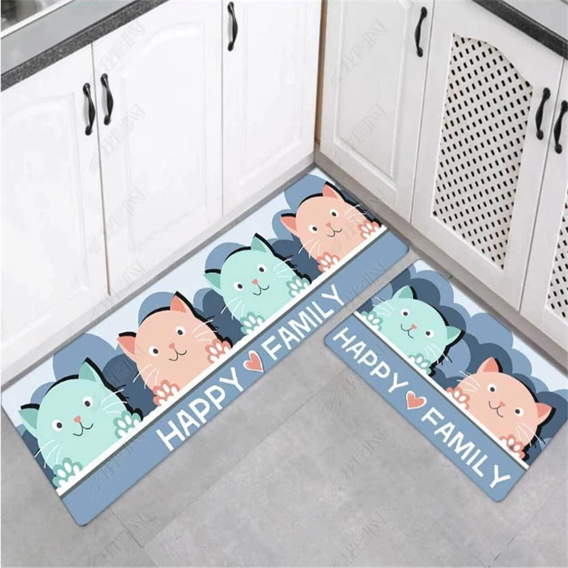 Кухонный ковер Bubble Kiss с длинным мультяшным рисунком кошки и собаки, нескользящий коврик для пола, впитывающий коврик для кухни в прихожей в ванной, коврик для детской комнаты . ' - ' . 1