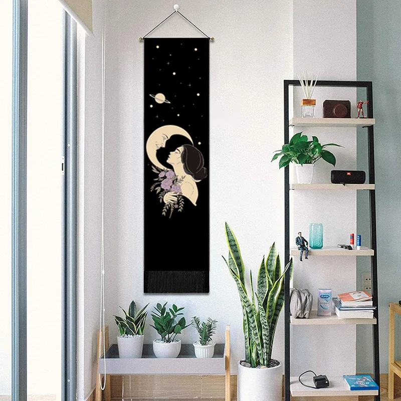Лунный Звездный Гобелен, Черное Настенное одеяло, Домашний декор для гостиной . ' - ' . 4