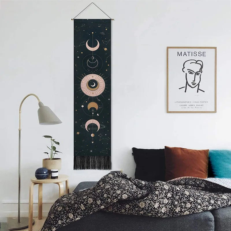 Лунный Звездный Гобелен, Черное Настенное одеяло, Домашний декор для гостиной . ' - ' . 5
