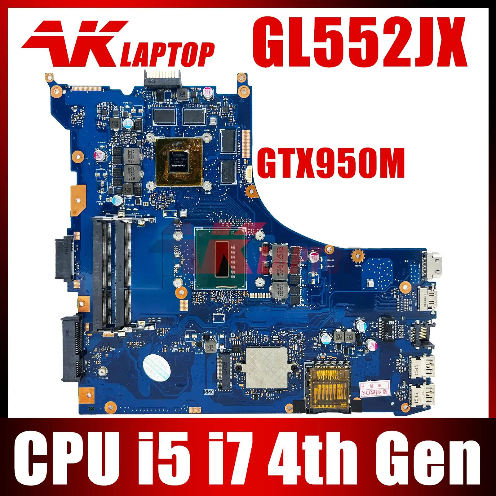 Материнская плата для ноутбука ASUS ROG GL552J GL552JX ZX50J ZX50JX Материнская плата для ноутбука I5-4200HQ I7-4710HQ /4720HQ I7-4750HQ GTX950M . ' - ' . 0