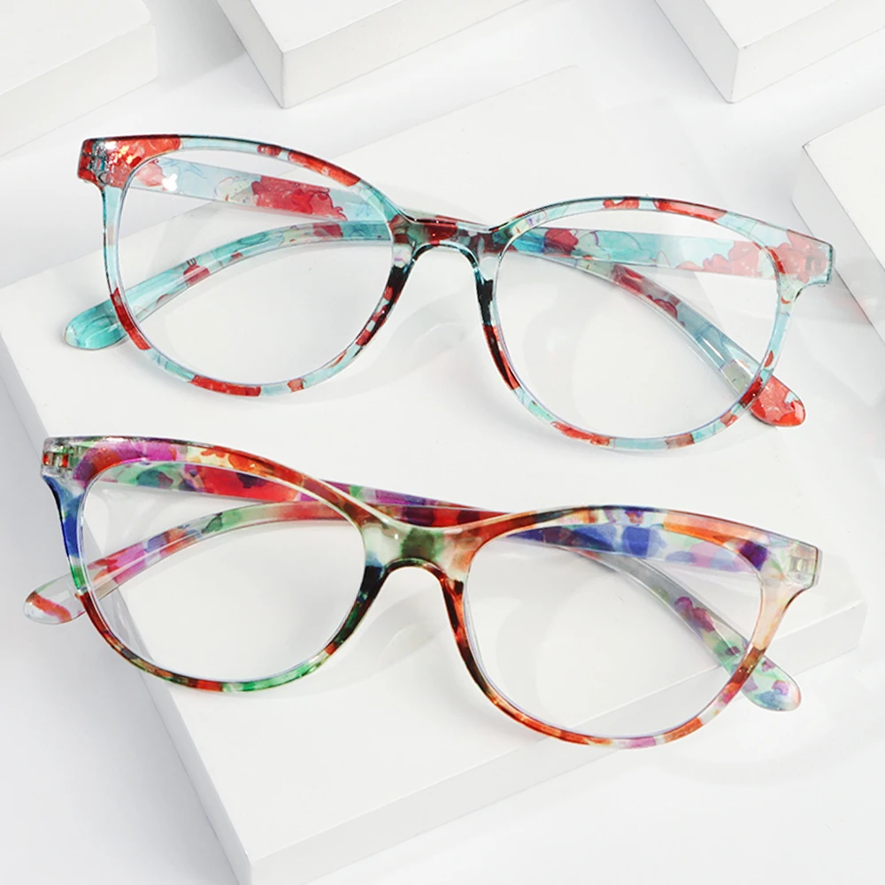 Модные Элегантные Очки для чтения с цветочным принтом, Защита глаз от синего света, Очки для дальнозоркости, Женские очки в сверхлегкой оправе . ' - ' . 0