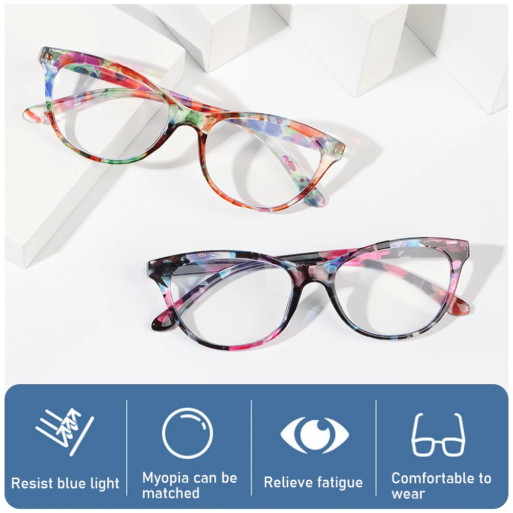 Модные Элегантные Очки для чтения с цветочным принтом, Защита глаз от синего света, Очки для дальнозоркости, Женские очки в сверхлегкой оправе . ' - ' . 3