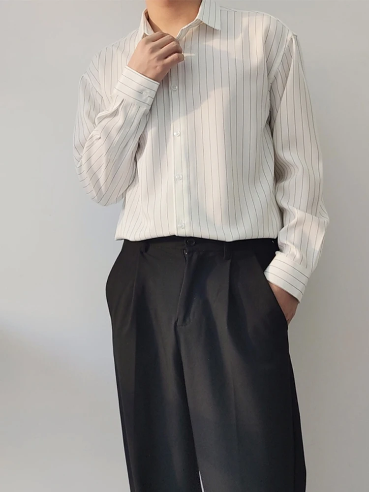 Мужская блузка в полоску с длинными рукавами больших размеров, уличные повседневные топы с карманами-стойками 2023, модные рубашки в классическом стиле, одежда B108 . ' - ' . 4