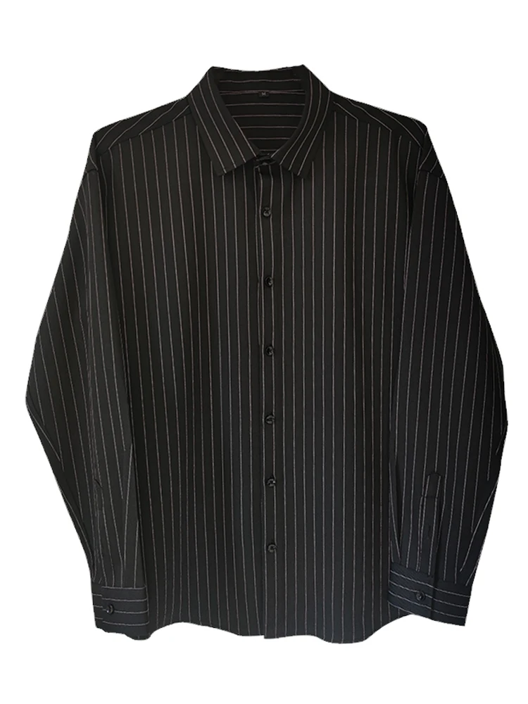 Мужская блузка в полоску с длинными рукавами больших размеров, уличные повседневные топы с карманами-стойками 2023, модные рубашки в классическом стиле, одежда B108 . ' - ' . 5