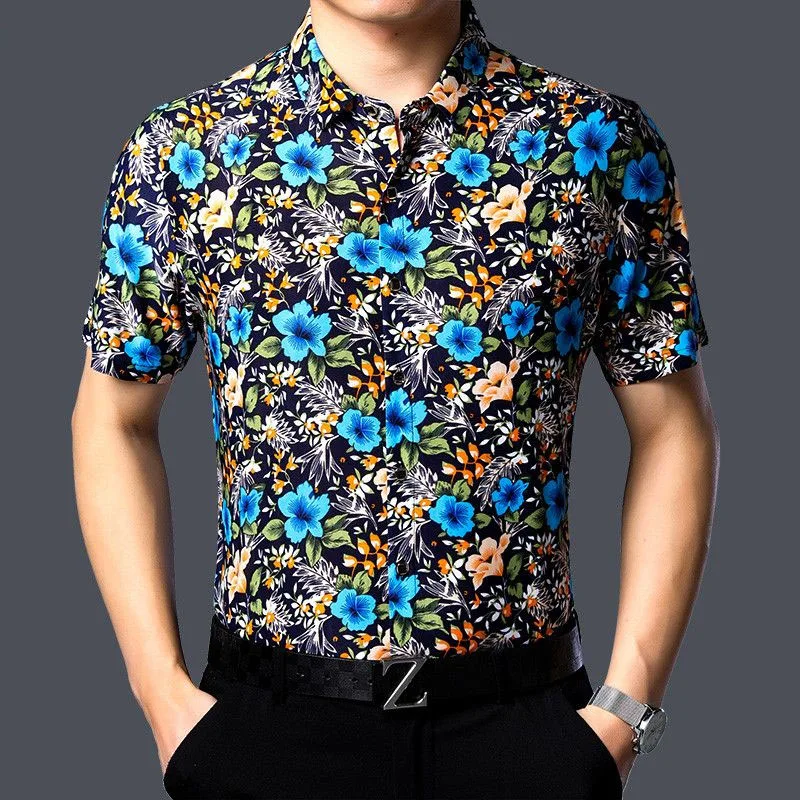 Мужская одежда, Летняя повседневная рубашка-поло с принтом с коротким рукавом, Винтажный тренд, мужская однобортная рубашка с карманами 2023 года, мужские однобортные рубашки . ' - ' . 2