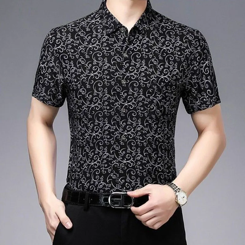 Мужская одежда, Летняя повседневная рубашка-поло с принтом с коротким рукавом, Винтажный тренд, мужская однобортная рубашка с карманами 2023 года, мужские однобортные рубашки . ' - ' . 4