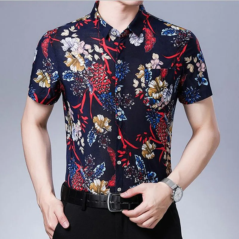 Мужская одежда, Летняя повседневная рубашка-поло с принтом с коротким рукавом, Винтажный тренд, мужская однобортная рубашка с карманами 2023 года, мужские однобортные рубашки . ' - ' . 5