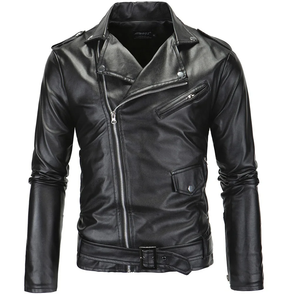 Мужские Кожаные куртки 2023 Новый Черно-белый Повседневный лацкан Slim Fit на Диагональной молнии Мотоциклетная куртка из искусственной кожи Пальто Мужская одежда . ' - ' . 0