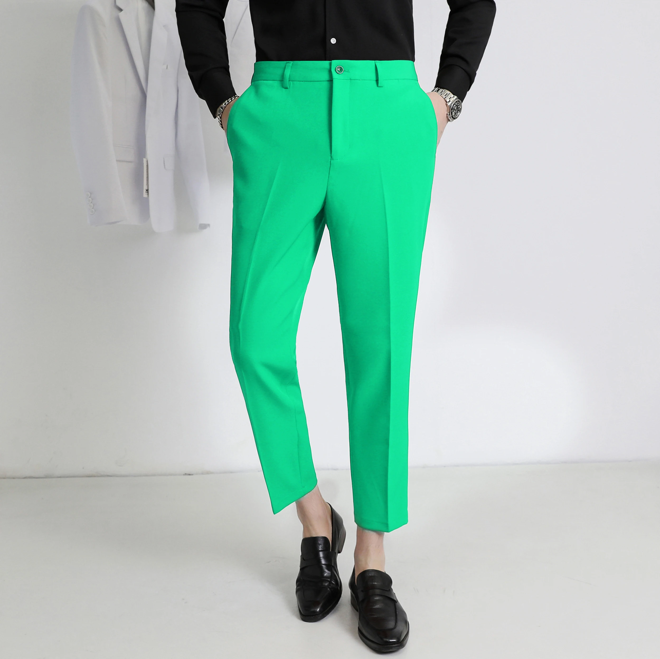 Мужские однотонные эластичные брюки Slim Fit размера плюс 6XL, весенне-осенние высококачественные повседневные модные Элегантные мужские рабочие брюки . ' - ' . 3
