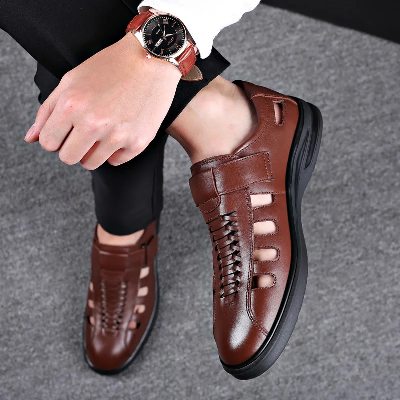 Мужские сандалии Cozy Hlow, нескользящие, мягкие, с подсветкой, Универсальные Классические кожаные сандалии Wearle, Модные повседневные кожаные сандалии . ' - ' . 2