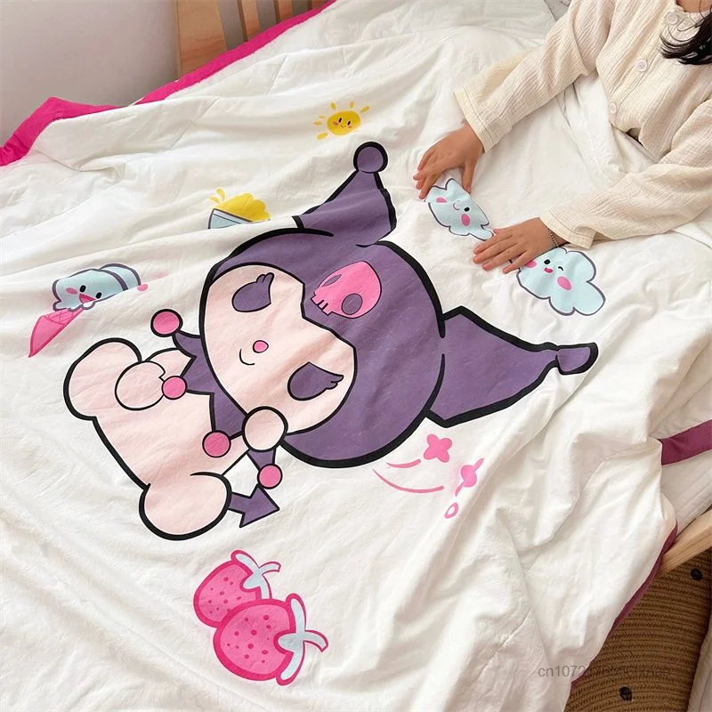 Мультяшное Летнее Прохладное одеяло Sanrio Kuromi My Melody Хлопчатобумажное Мягкое одеяло для детского сада в общежитии, Стеганое одеяло с кондиционером, можно стирать в машине . ' - ' . 2