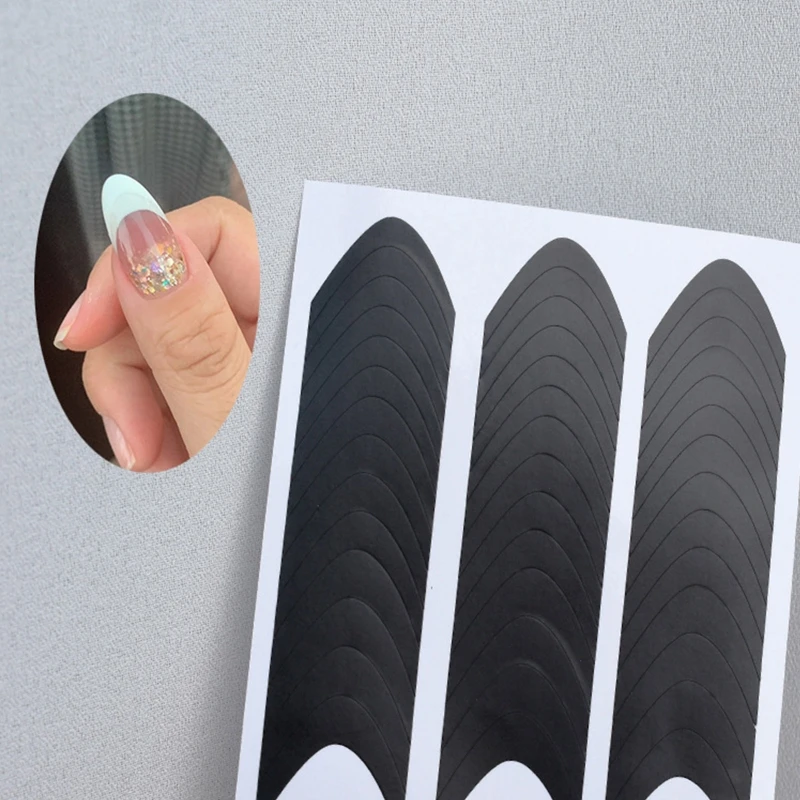 Наклейки для дизайна ногтей с французскими наконечниками, самоклеящиеся наклейки для ногтей с геометрией, наклейки для ногтей, наклейки для ногтей, Французский Ноготь E1YD . ' - ' . 2