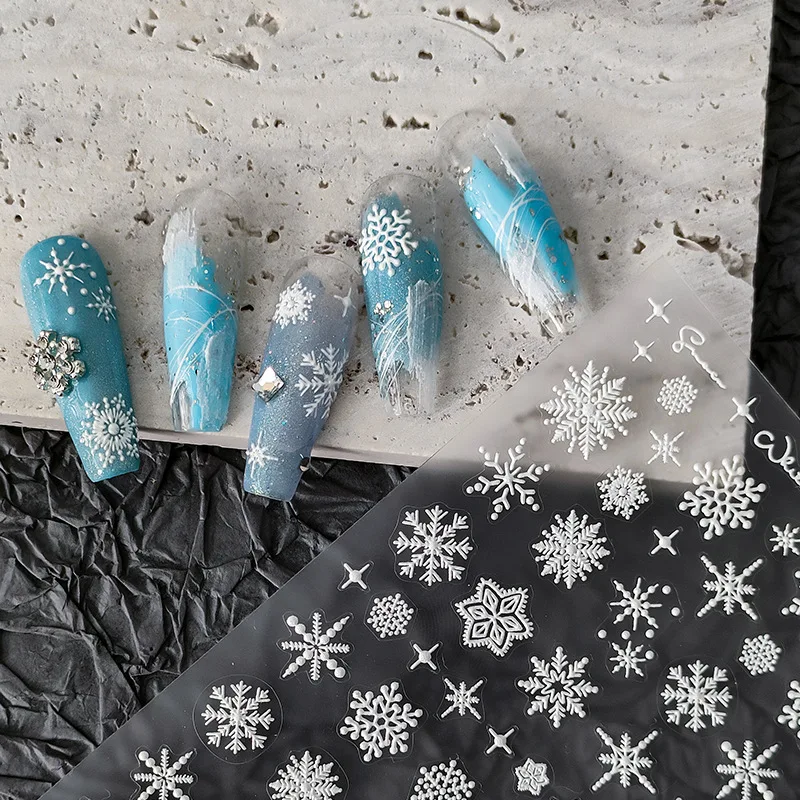 Наклейки для ногтей в виде снежинок, Самоклеящиеся слайдеры с тиснением 