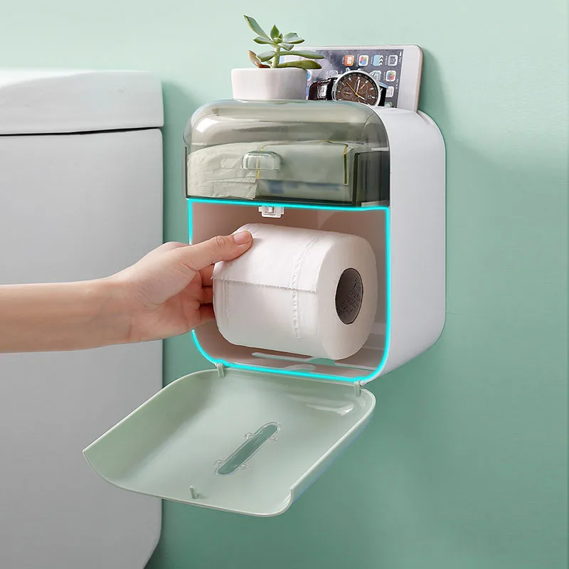 Настенная коробка для туалетных салфеток Без перфорации, Водонепроницаемый Многофункциональный пластиковый ящик, держатель для бумаги, стеллаж для хранения в ванной . ' - ' . 3