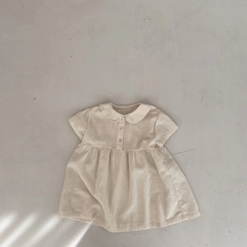 Новое летнее платье для маленьких девочек в корейском стиле, однотонное платье с воротником 