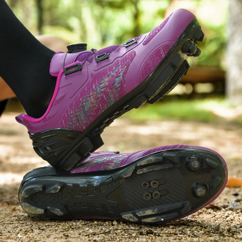 Новые фиолетовые туфли на плоской подошве, велосипедные кроссовки MTB Speed Route, мужские кроссовки для шоссейных велосипедов, обувь для горных гонок, Женские велосипедные шипы Spd . ' - ' . 2