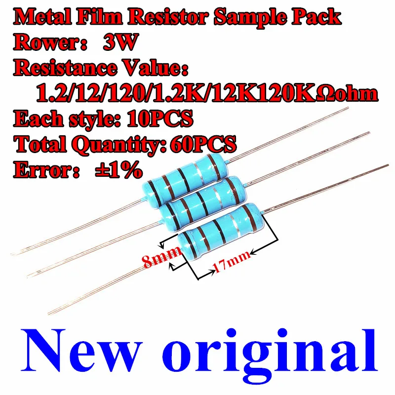 Новый оригинальный набор образцов металлического Пленочного резистора 1% 3 Вт /0,1 1/10/100/10 к/100 к/1 к/ 1 м ОМ цветные кольца . ' - ' . 4