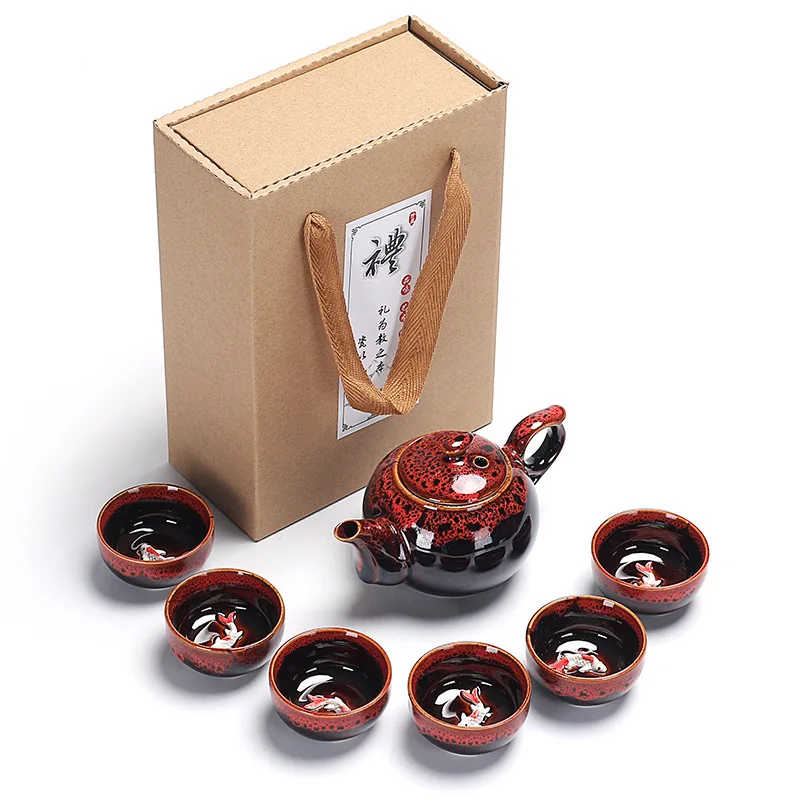 Оптовые И прямые Продажи Керамического Чайного Сервиза Jun Kiln Transformation Kung Fu От Производителей, Один Чайник, Шесть Чашек, Деловой Подарок . ' - ' . 1