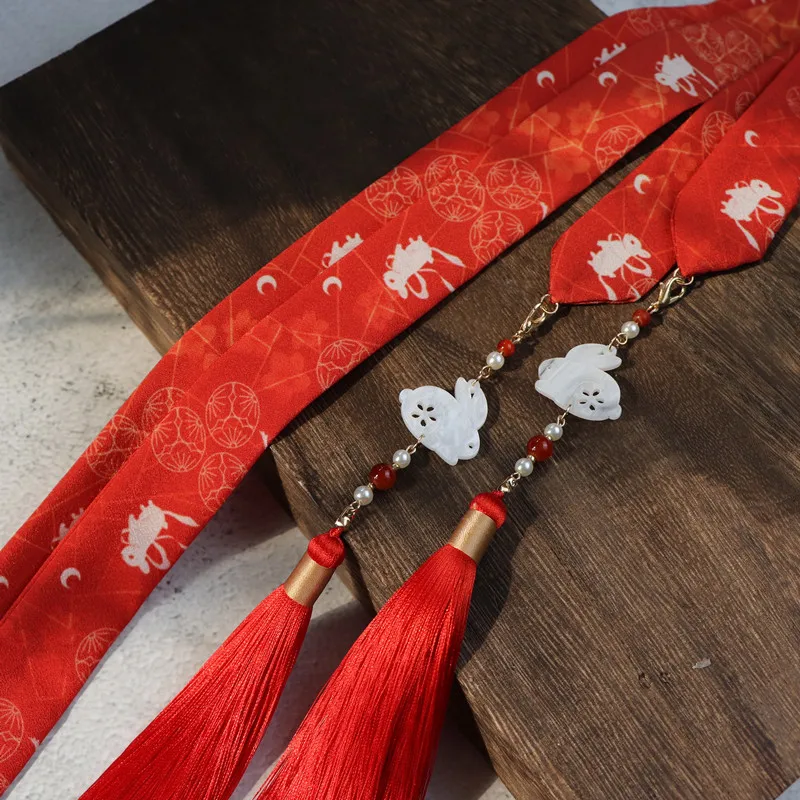 Оригинальная лента для волос ручной работы Hanfu с кисточками, кролик в древнем стиле, Поясная лента без ступеньки . ' - ' . 3