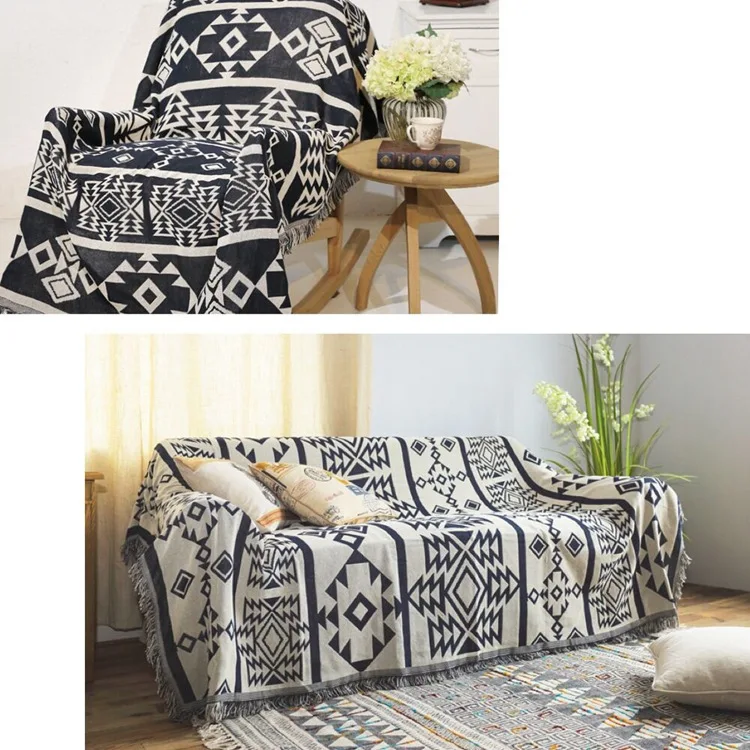 Оригинальное покрывало в стиле бохо с двусторонним геометрическим декором, диванное одеяло для дивана, скандинавское полотенце, покрывало для кровати, хлопчатобумажный вязаный жаккард XT12 . ' - ' . 3
