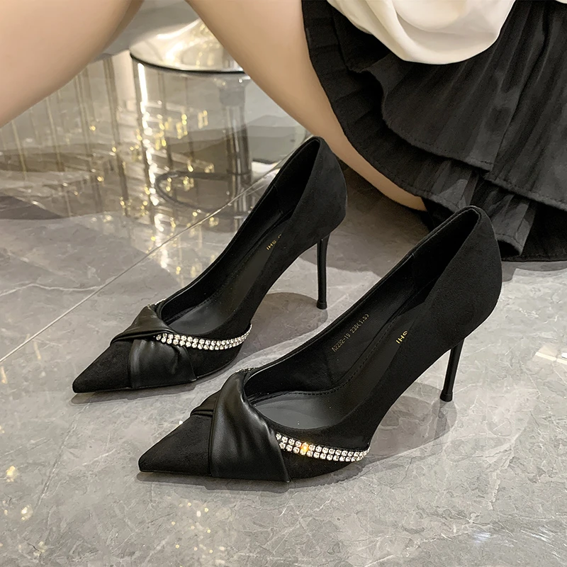 Осенние новые женские туфли на высоком каблуке-шпильке со стразами, пикантные туфли-лодочки с острым носком, модные тонкие туфли с мелким носком для женщин . ' - ' . 1