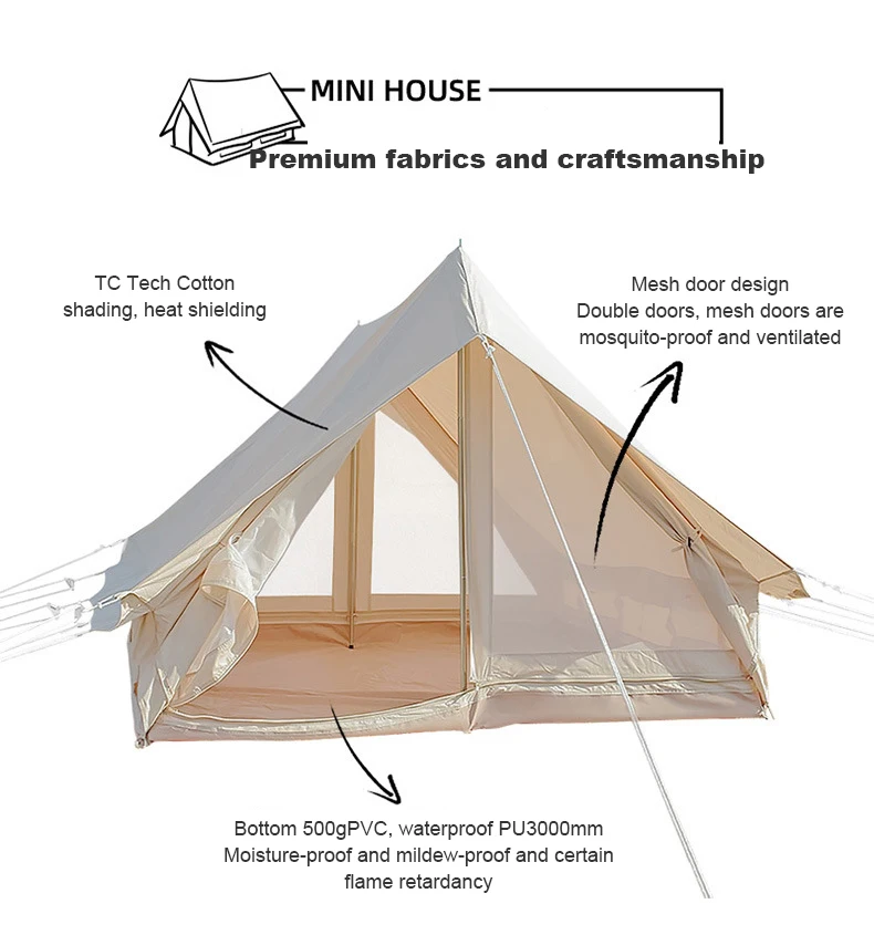 Палатка-хижина Портативный Мини-дом на 1-2 3-4 человека Большой Малой вместимости Настраиваемая 4-сезонная палатка для пикника Коттедж для кемпинга на открытом воздухе . ' - ' . 3