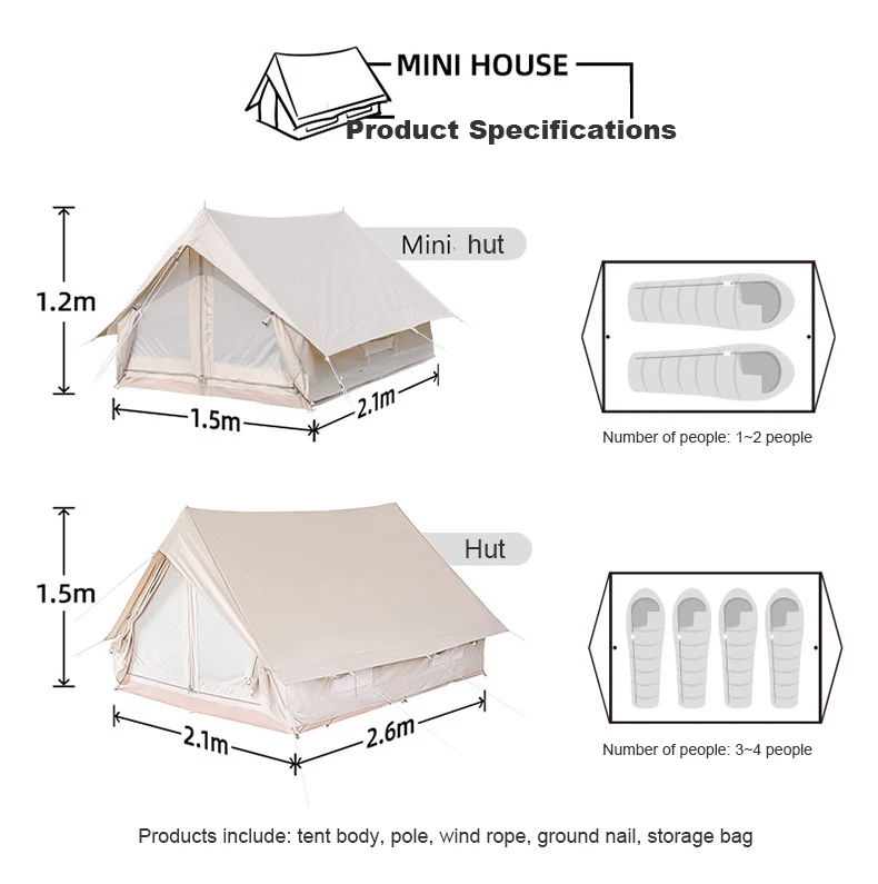 Палатка-хижина Портативный Мини-дом на 1-2 3-4 человека Большой Малой вместимости Настраиваемая 4-сезонная палатка для пикника Коттедж для кемпинга на открытом воздухе . ' - ' . 5