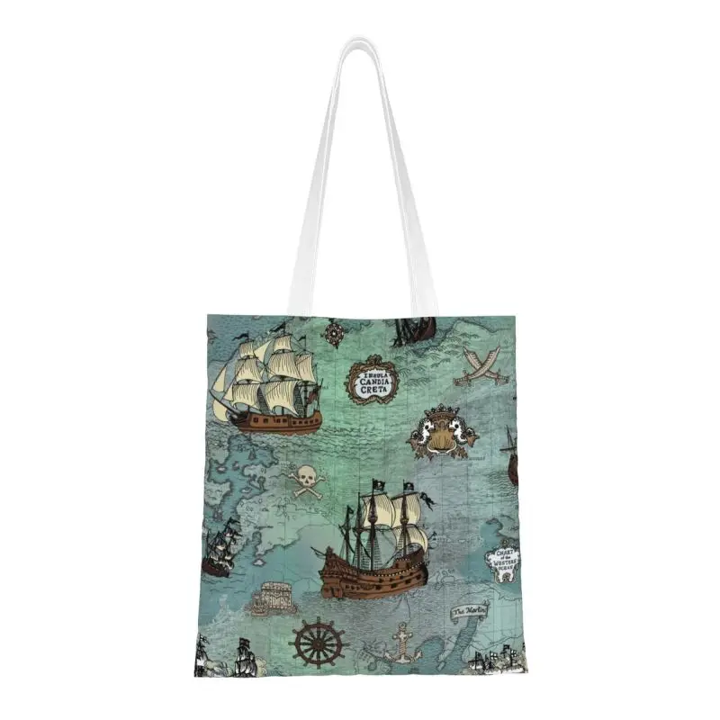 Пиратская карта с морским принтом, сумки для покупок, женские сумки-тоут с черепом моряка, холщовые сумки для покупок, сумки большой емкости . ' - ' . 0