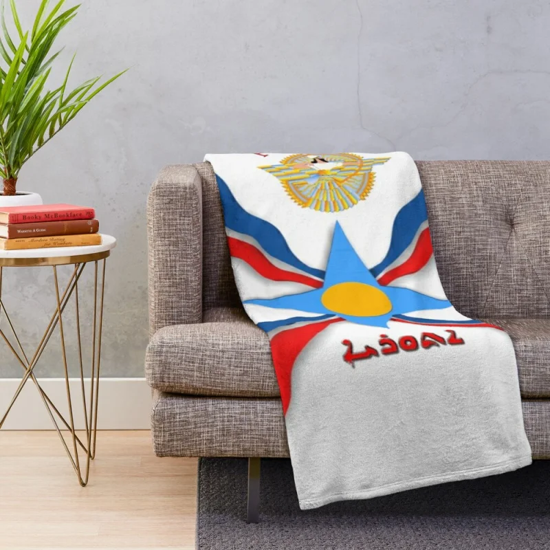 Плеть с ассирийским флагом, плюшевое шерп-плетеное художественное пушистое фланелевое одеяло с защитой от скатывания, 5 размеров / 200x180 см . ' - ' . 1