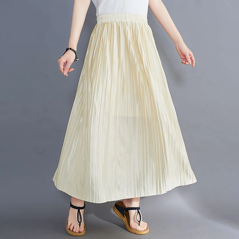 Плиссированная юбка Макси Шик Элегантная одежда для летних женщин 2023 г. Юбки трапециевидной формы с эластичной талией в корейском модном стиле Повседневные Длинные юбки Jupe . ' - ' . 1