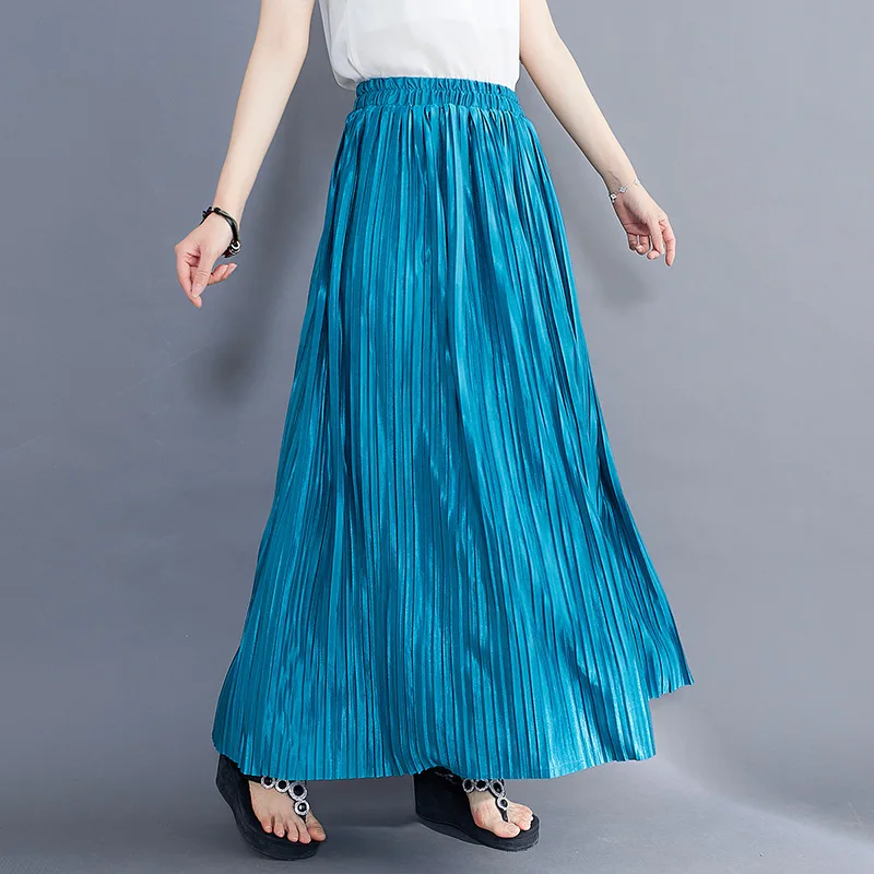 Плиссированная юбка Макси Шик Элегантная одежда для летних женщин 2023 г. Юбки трапециевидной формы с эластичной талией в корейском модном стиле Повседневные Длинные юбки Jupe . ' - ' . 3