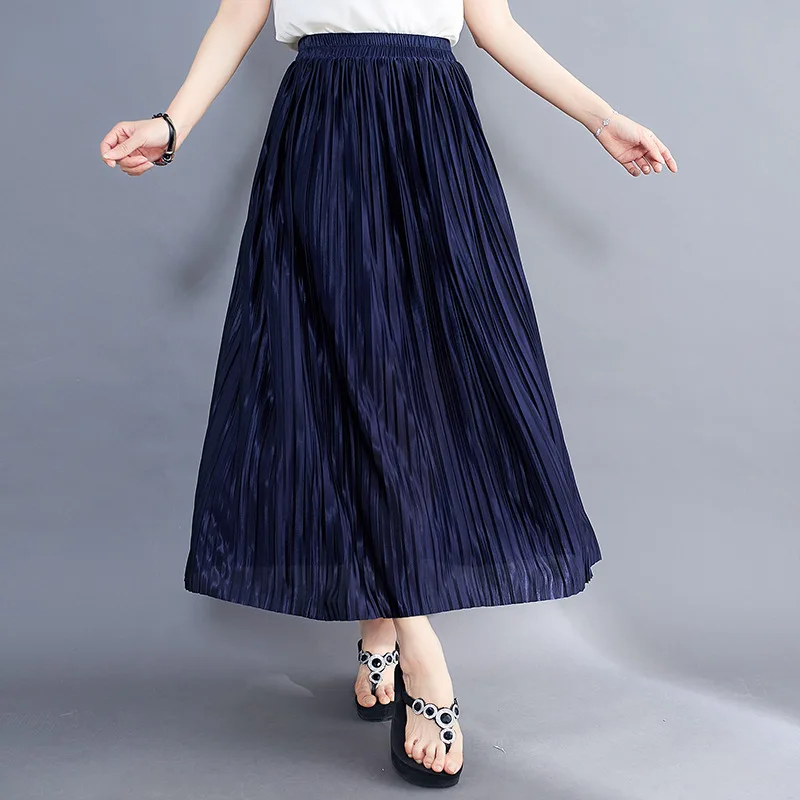Плиссированная юбка Макси Шик Элегантная одежда для летних женщин 2023 г. Юбки трапециевидной формы с эластичной талией в корейском модном стиле Повседневные Длинные юбки Jupe . ' - ' . 4