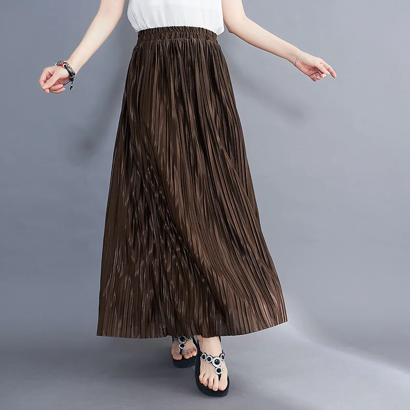 Плиссированная юбка Макси Шик Элегантная одежда для летних женщин 2023 г. Юбки трапециевидной формы с эластичной талией в корейском модном стиле Повседневные Длинные юбки Jupe . ' - ' . 5