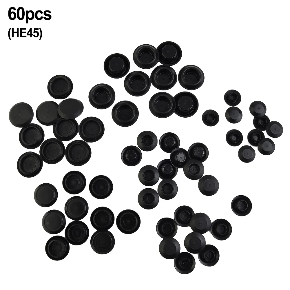 Полный набор из 60 черных пластиковых заглушек с отверстиями для листового металла кузова автомобиля Универсальной посадки с вдавливанием и заподлицо . ' - ' . 0