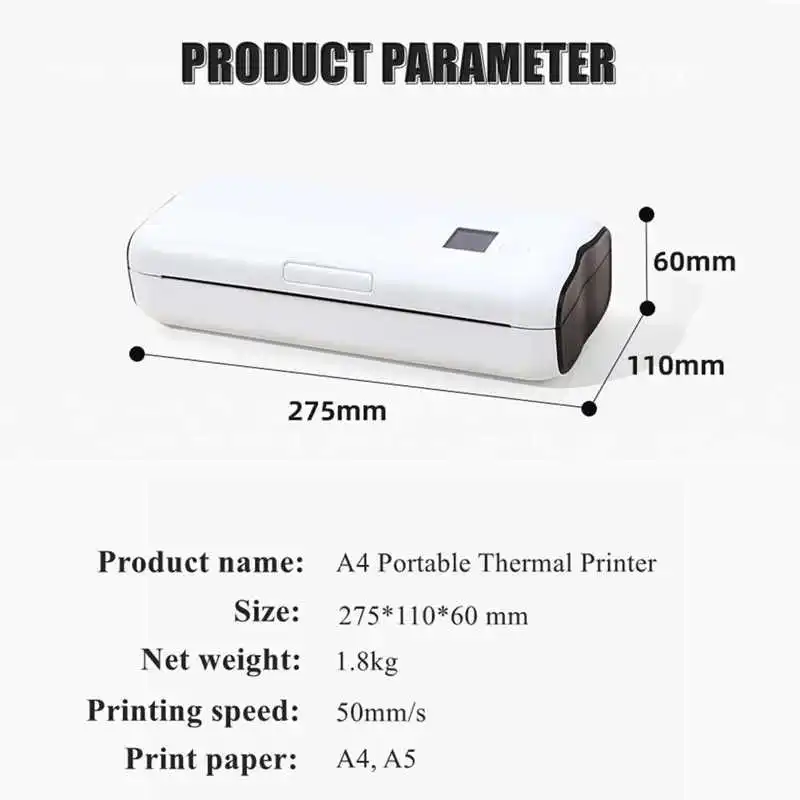 Портативный термопринтер формата А4, 210 мм, Bluetooth 4.0, четкая печать 203 точек на дюйм, портативный принтер для дома, офиса, магазина, 100-240 В, горячая . ' - ' . 4