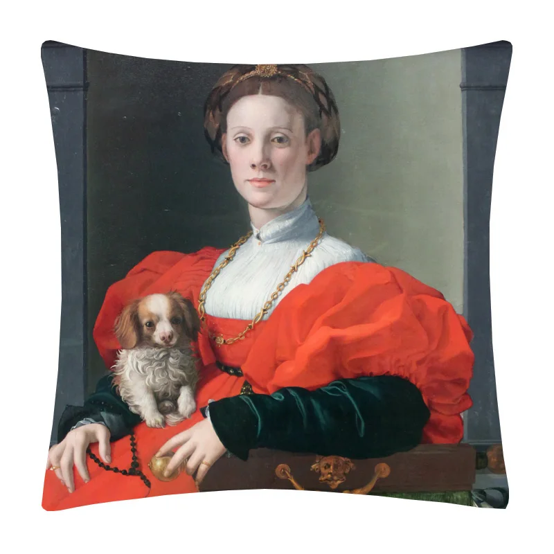 Портрет европейской красоты, Девушка, женщина в красном платье, Картина маслом, наволочка, декоративные подушки для дивана 45x45 см . ' - ' . 1