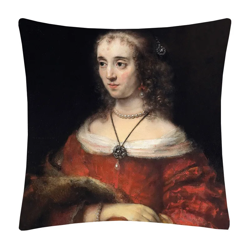 Портрет европейской красоты, Девушка, женщина в красном платье, Картина маслом, наволочка, декоративные подушки для дивана 45x45 см . ' - ' . 3