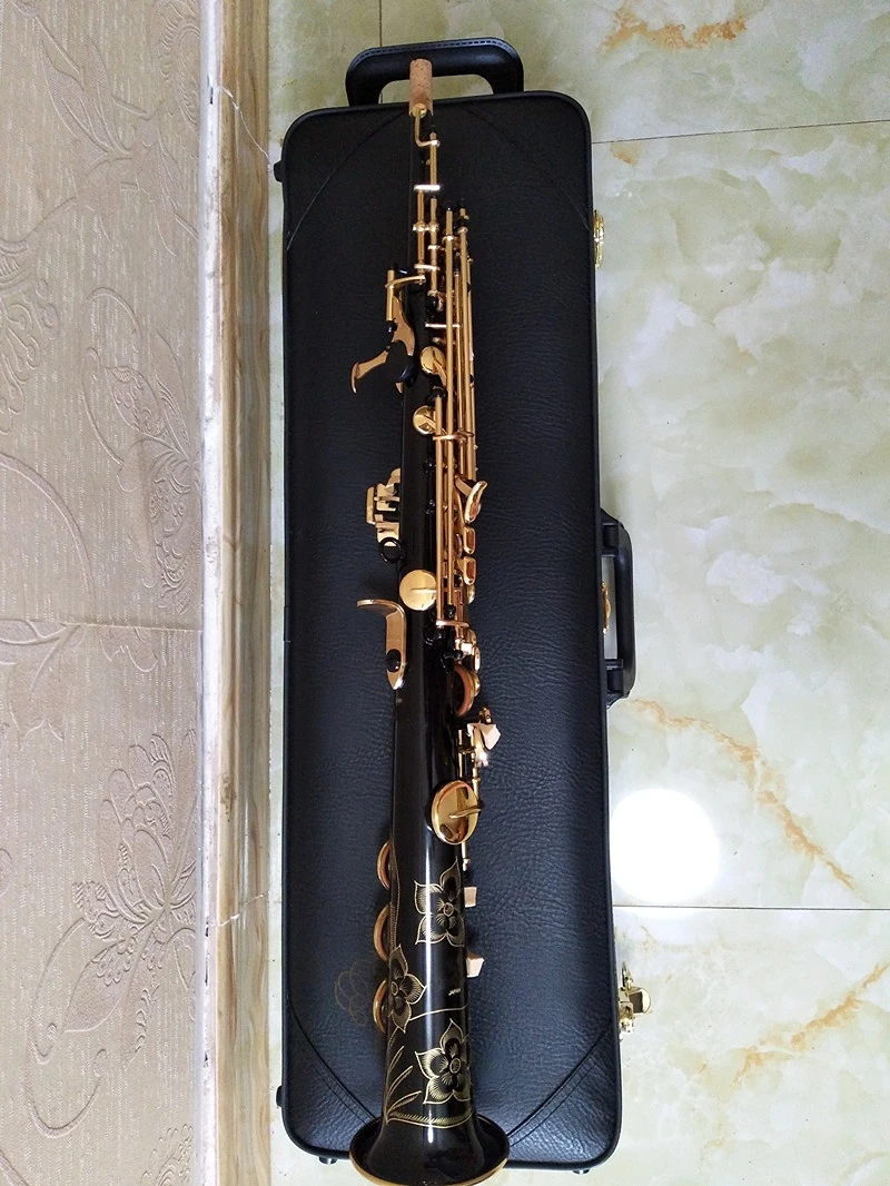 Профессиональный 901 Си-бемоль латунный японский ручной работы сопрано прямой саксофон черный деревянный духовой инструмент с футляром . ' - ' . 1