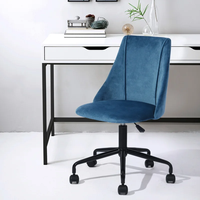 Рабочее кресло с бархатной обивкой / кресло для домашнего офиса - Синий с синей обивкой [на складе в США] . ' - ' . 0