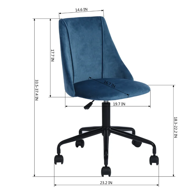 Рабочее кресло с бархатной обивкой / кресло для домашнего офиса - Синий с синей обивкой [на складе в США] . ' - ' . 1