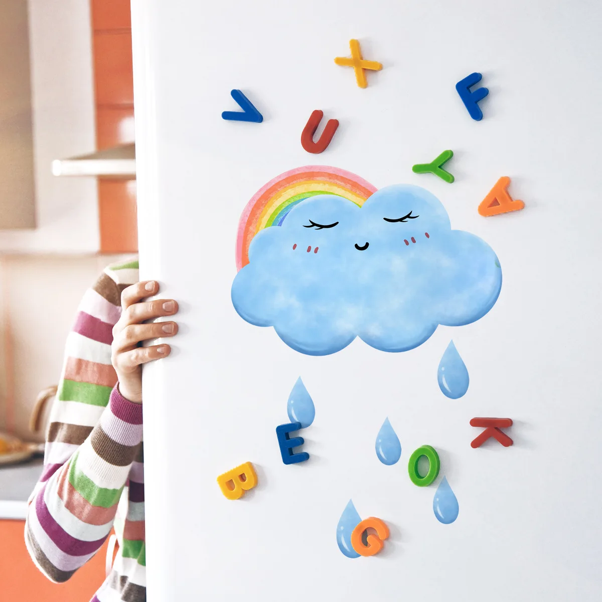 Радужные облака, капли дождя, доски, украшение дома для дошкольного образования, самоклеящиеся наклейки на стену . ' - ' . 5